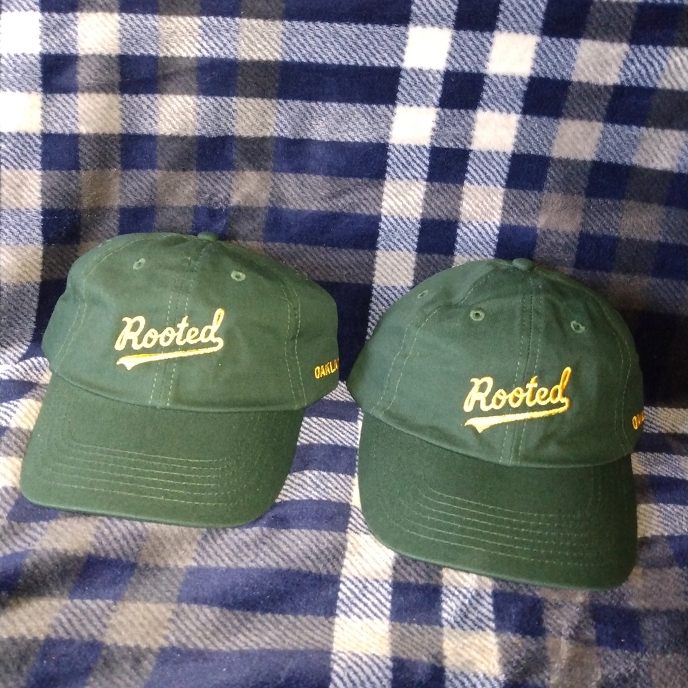 x2 Rooted Oaklandish Embroidered Dark Green Graphic Baseball Cap Hat Adjustable